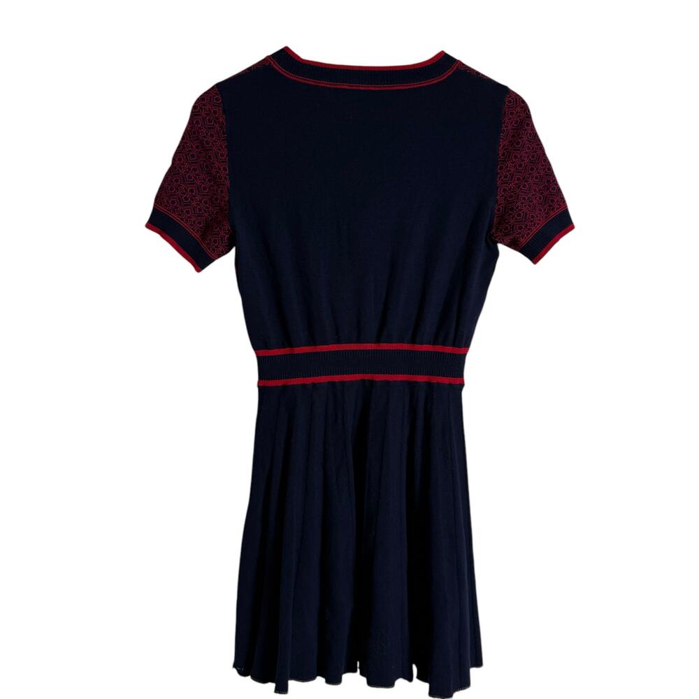 Draper James Magnolia Navy Red Fit & Flare Knit Short Sleeve Sweater Dress Sz M - Picture 14 of 15